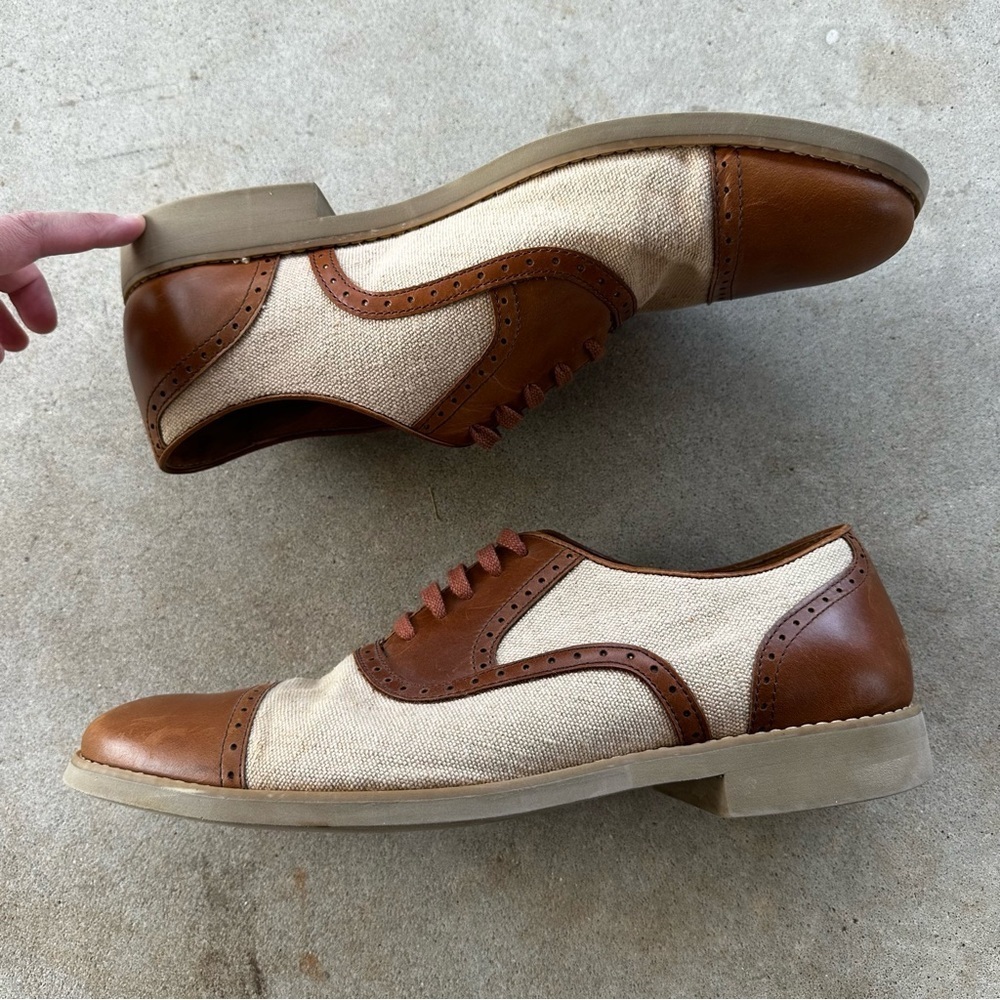 Johnston & Murphy Ellington Cap Toe Tan Gatsby Linen Oxfords Men’s Size 12 M - Picture 12 of 14